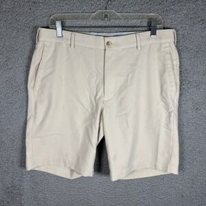 Peter Millar Mens Performance Golf Shorts Stone Beige Size 34 Chino Flat Front